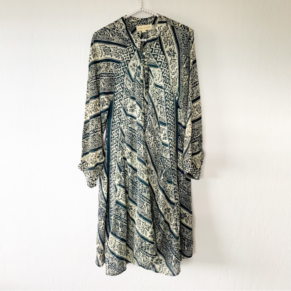 Natalie Martin Green Print Silk Midi Tunic Dress